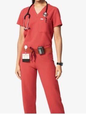 FIGS Catarina Scrub Top M Kade Cargo Pants L Set Clay Orange Limited Edition